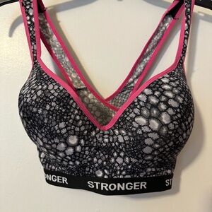 Women's Black and Pink Sports Bra